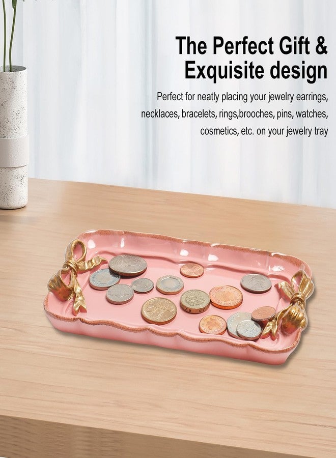 Warmtree Vintage Decorative Tray Jewelry Tray Towel Tray Storage Tray Rings Necklace Bracelets Earrings Trays Cosmetics Jewelry Organizer Retro Design Bow Decor Resin Plate Coquette Room Decor (Pink) - Image 4